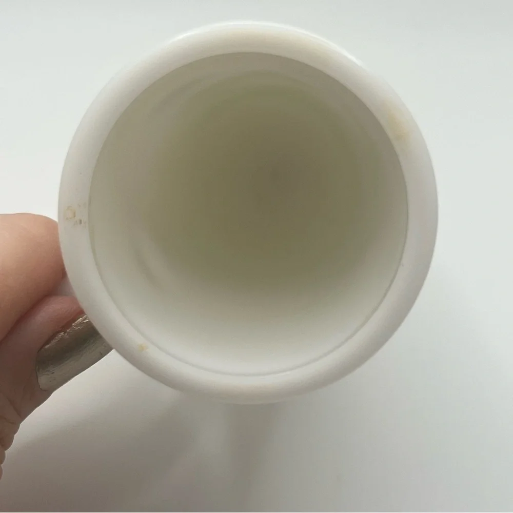 milk glass mug on pedestal green toile design demitasse by Avon cup with handle